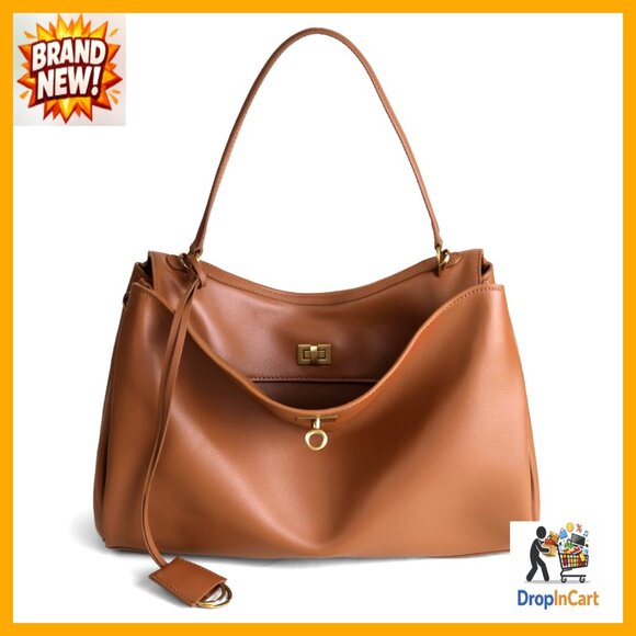 Large Genuine Leather Tote Bag Classic Elegant Satchel Purse Adjustable Strap
